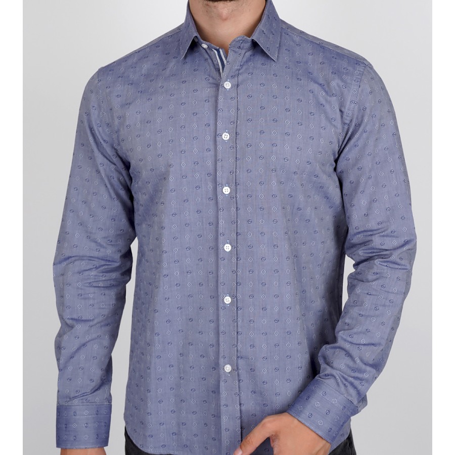 Slim  Fit Uzun Kol Pamuk Dijital Baskılı Spor Erkek Gömlek