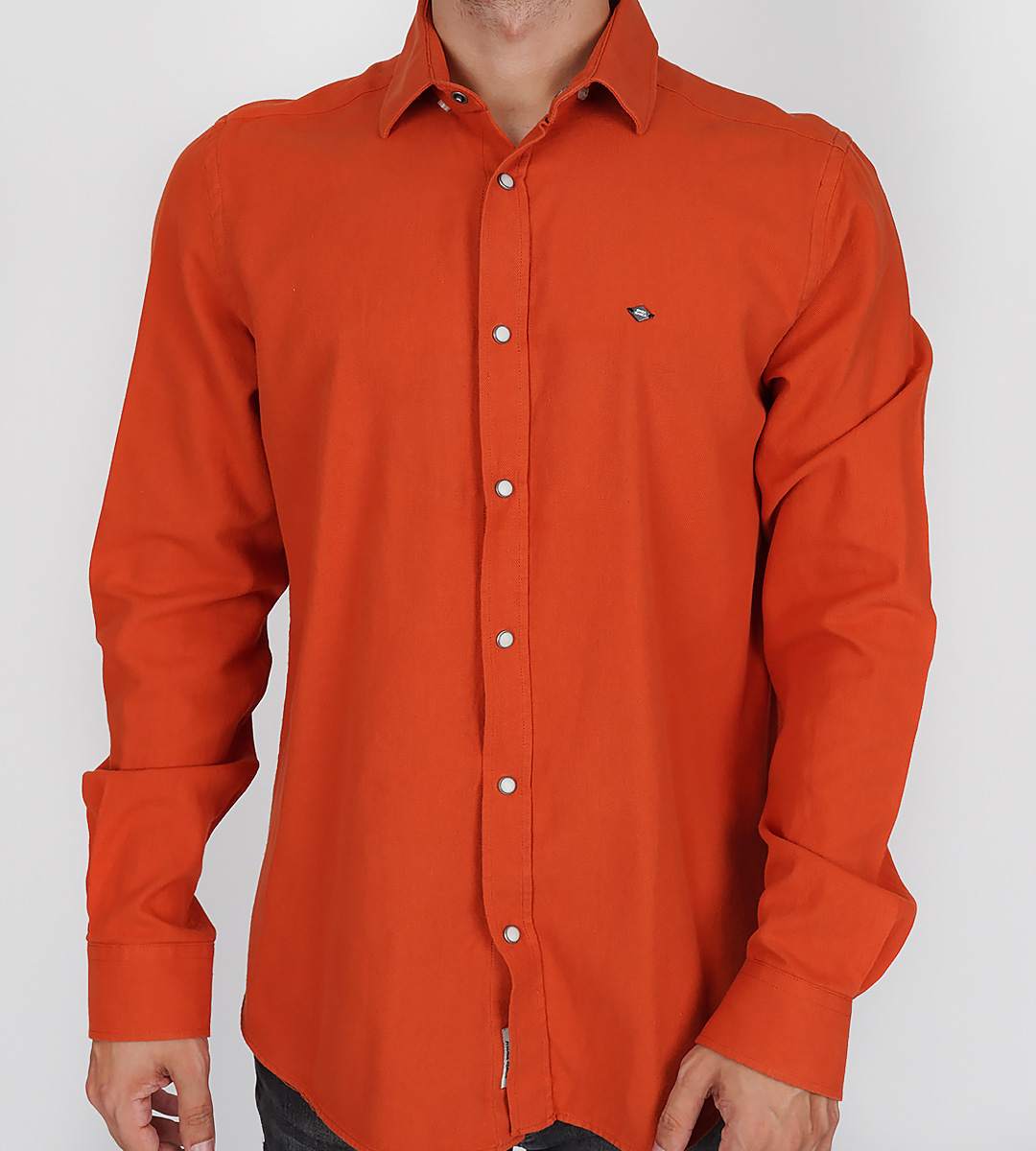 Slim Fit Uzun Kol Pamuk İndigo Düz Spor Erkek Gömlek