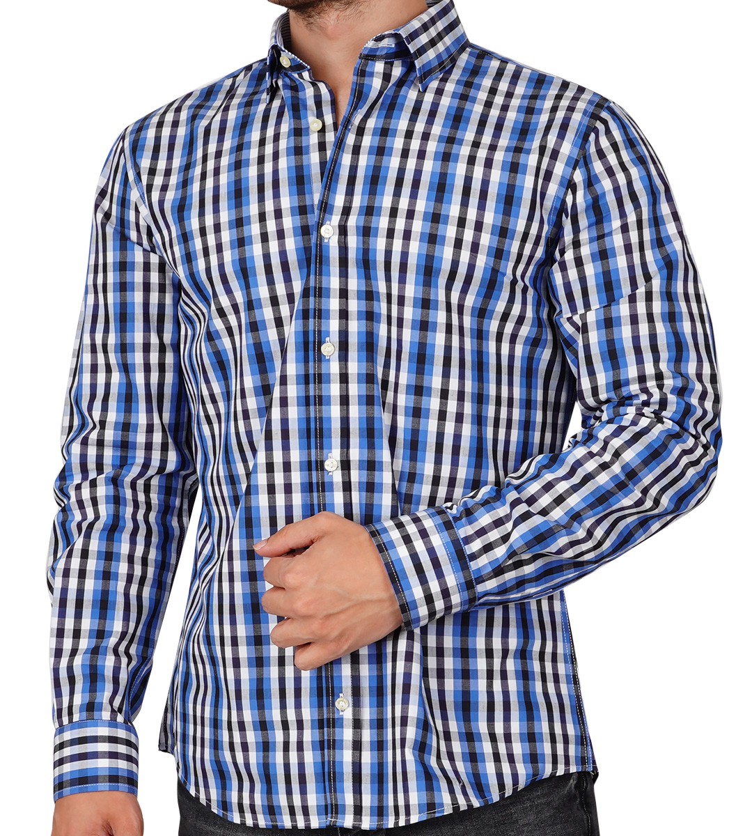 Helsinki Slim Fit Uzun Kol Pamuk Ekose Spor Erkek Gömlek