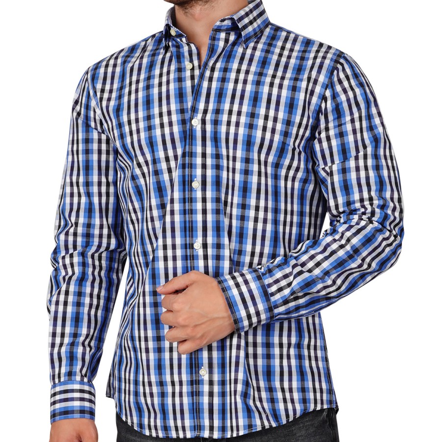 Helsinki Slim Fit Uzun Kol Pamuk Ekose Spor Erkek Gömlek