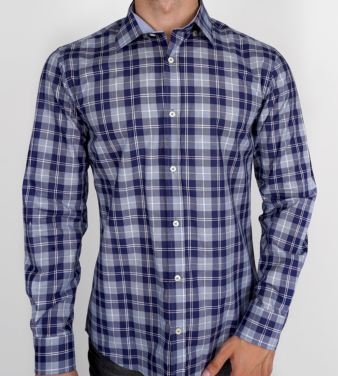 Slim Fit Uzun Kol Pamuk Ekose Desenli Spor Erkek Gömlek