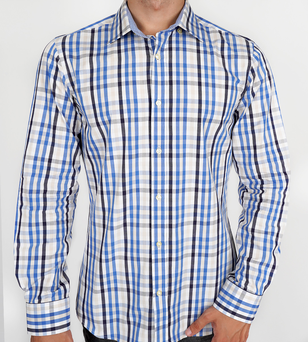 Slim Fit Uzun Kol Pamuk Ekose Desenli Spor Erkek Gömlek