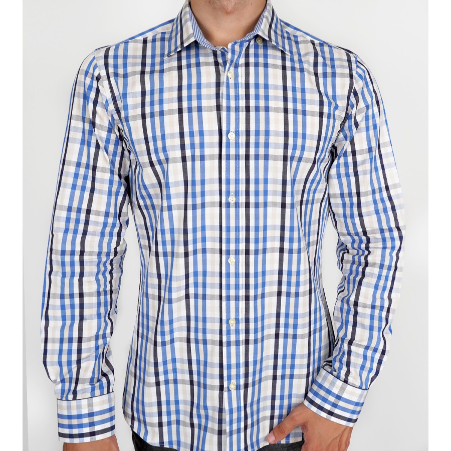 Slim Fit Uzun Kol Pamuk Ekose Desenli Spor Erkek Gömlek