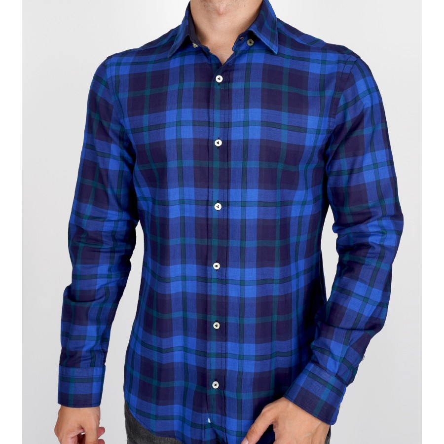 Slim Fit Uzun Kol Pamuk Ekose Desenli Spor Erkek Gömlek