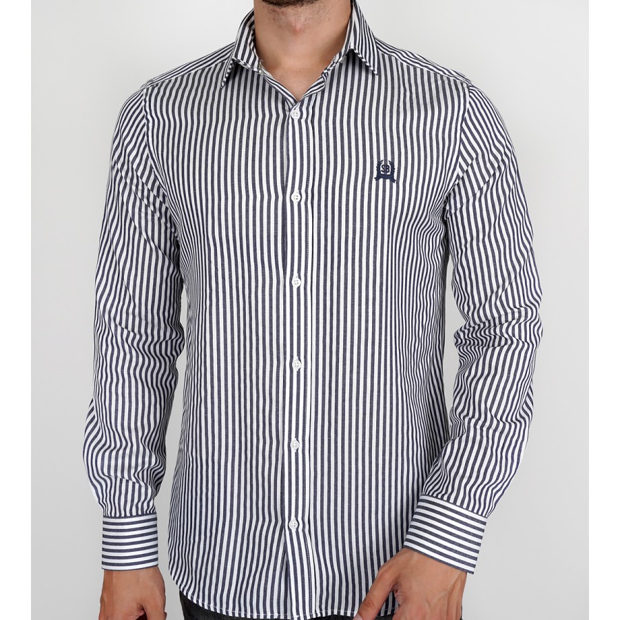 Slim Fit Uzun Kol Pamuk Çizgili Desenli Uzun Erkek Gömlek
