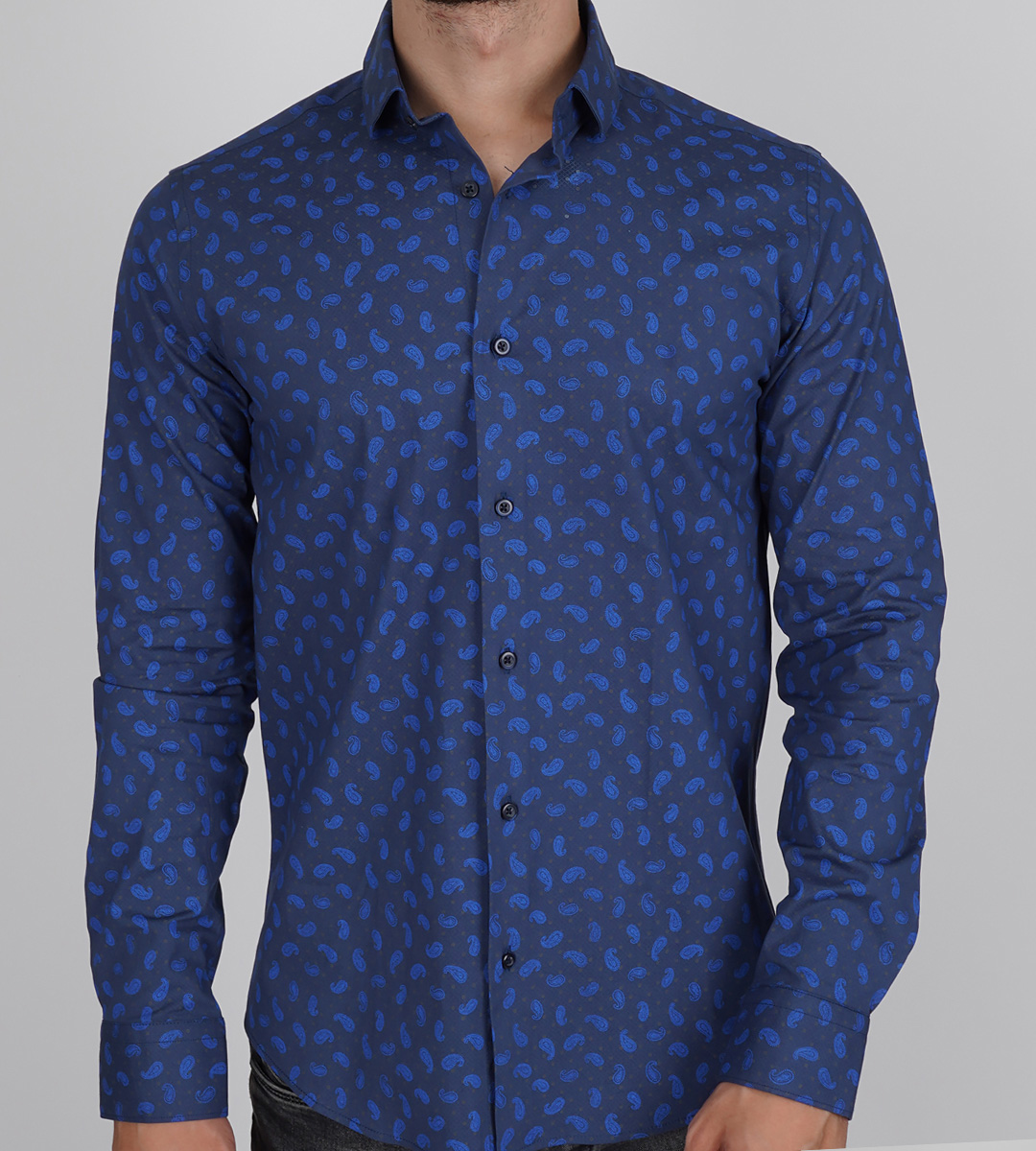 Slim  Fit Uzun Kol Pamuk Dijital Baskılı Spor Erkek Gömlek