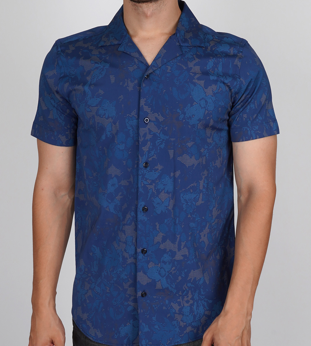 Slim  Fit Kısa Kol  Küba Yaka Viskon Spor Erkek Gömlek