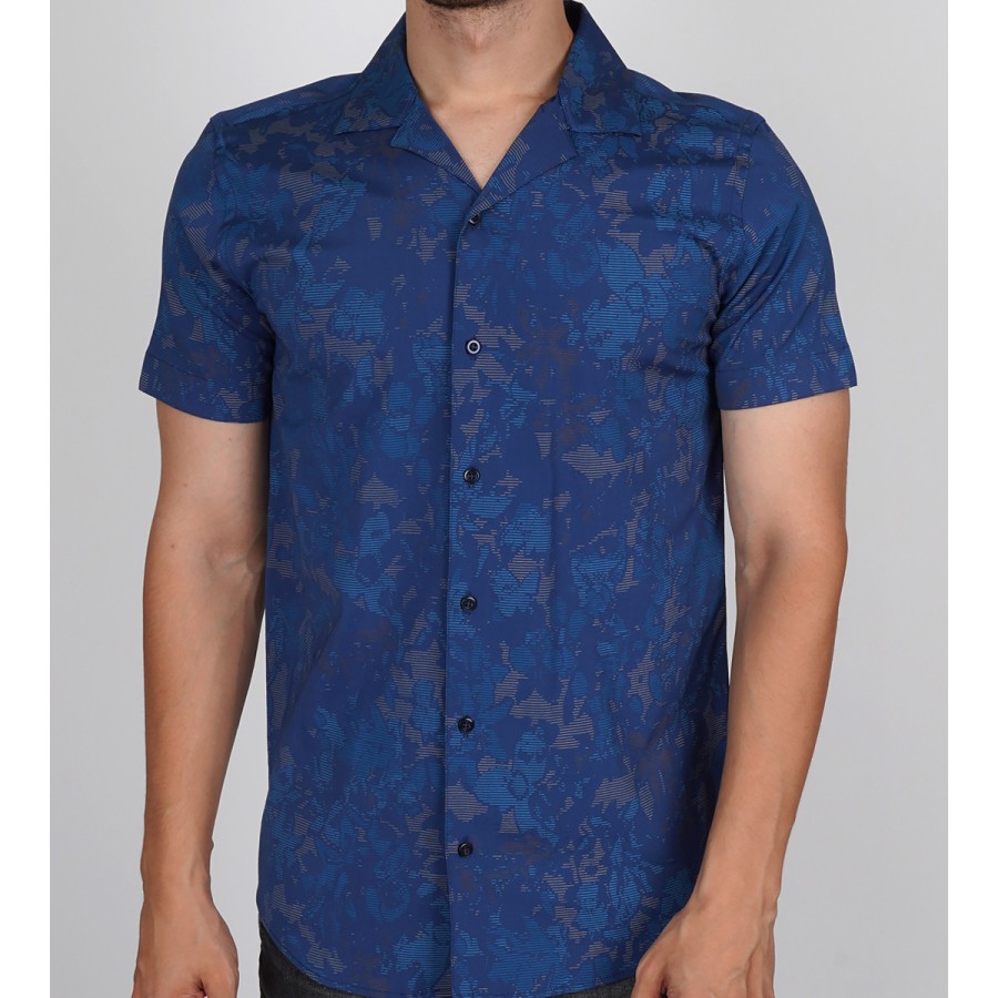 Slim  Fit Kısa Kol  Küba Yaka Viskon Spor Erkek Gömlek