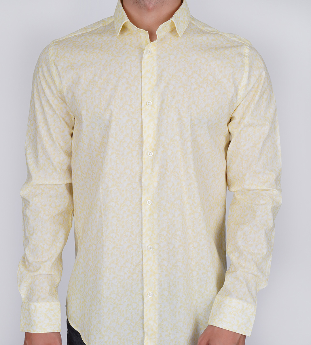 Slim  Fit Uzun Kol Pamuk Dijital Baskılı Polo Yaka Spor Erkek Gömlek