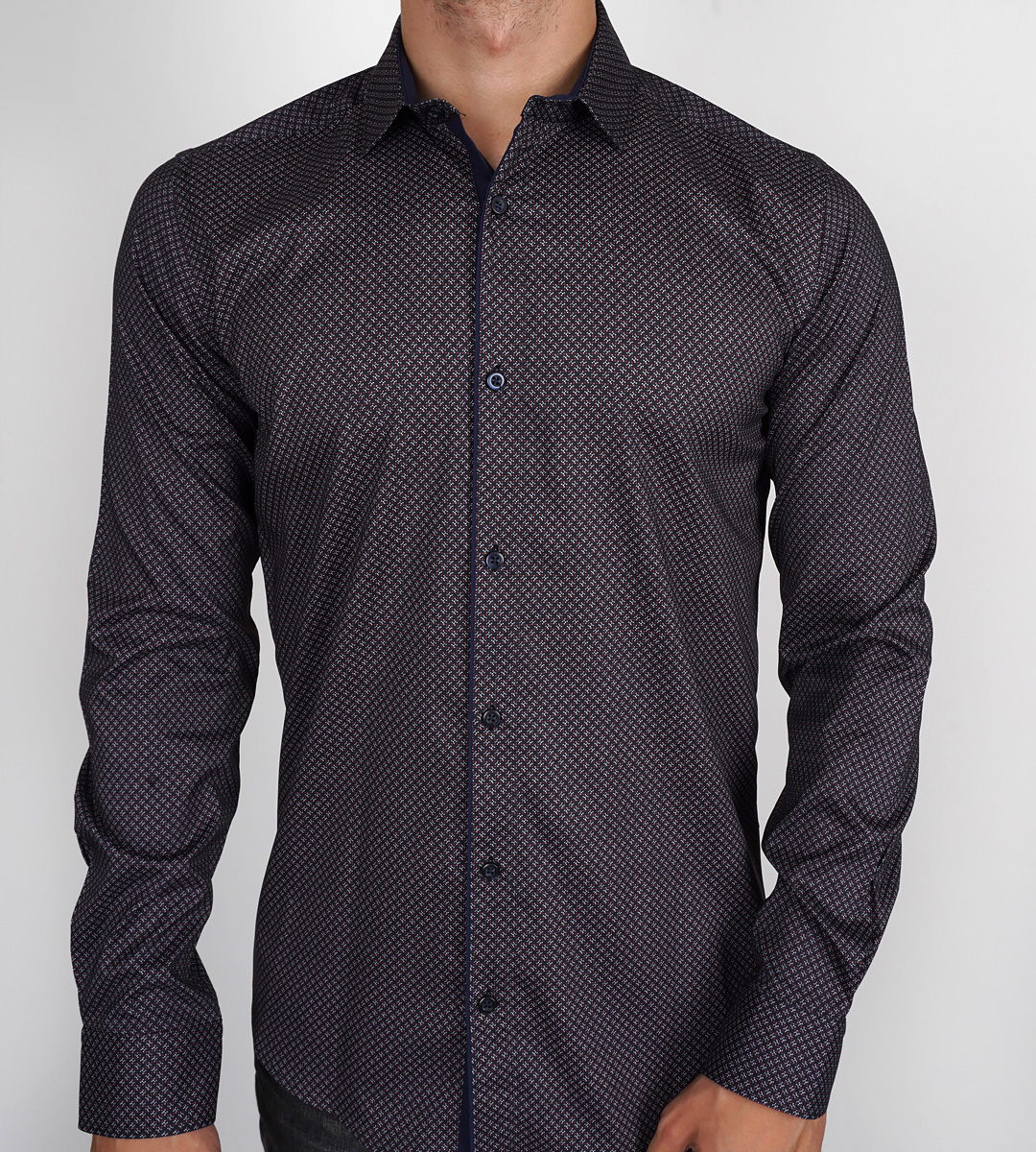 Slim  Fit Uzun Kol Pamuk Dijital Baskılı Polo Yaka Spor Erkek Gömlek