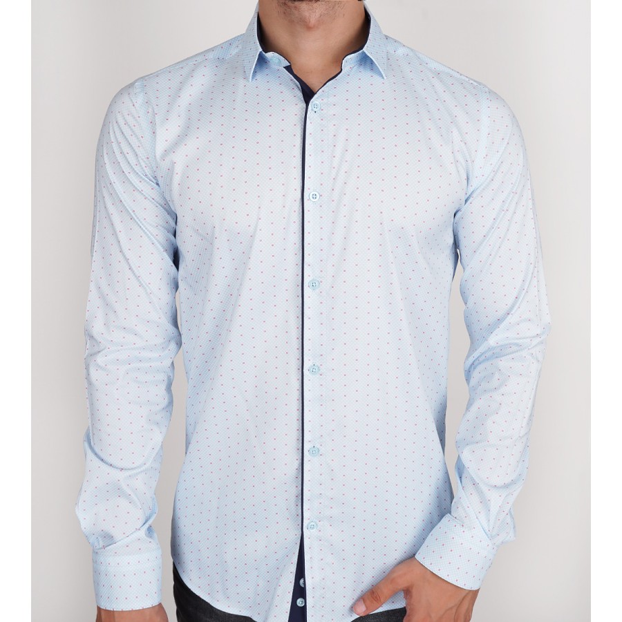 Slim Fit Uzun Kol Pamuk Dijital Baskı Polo Yaka Spor Erkek Gömlek