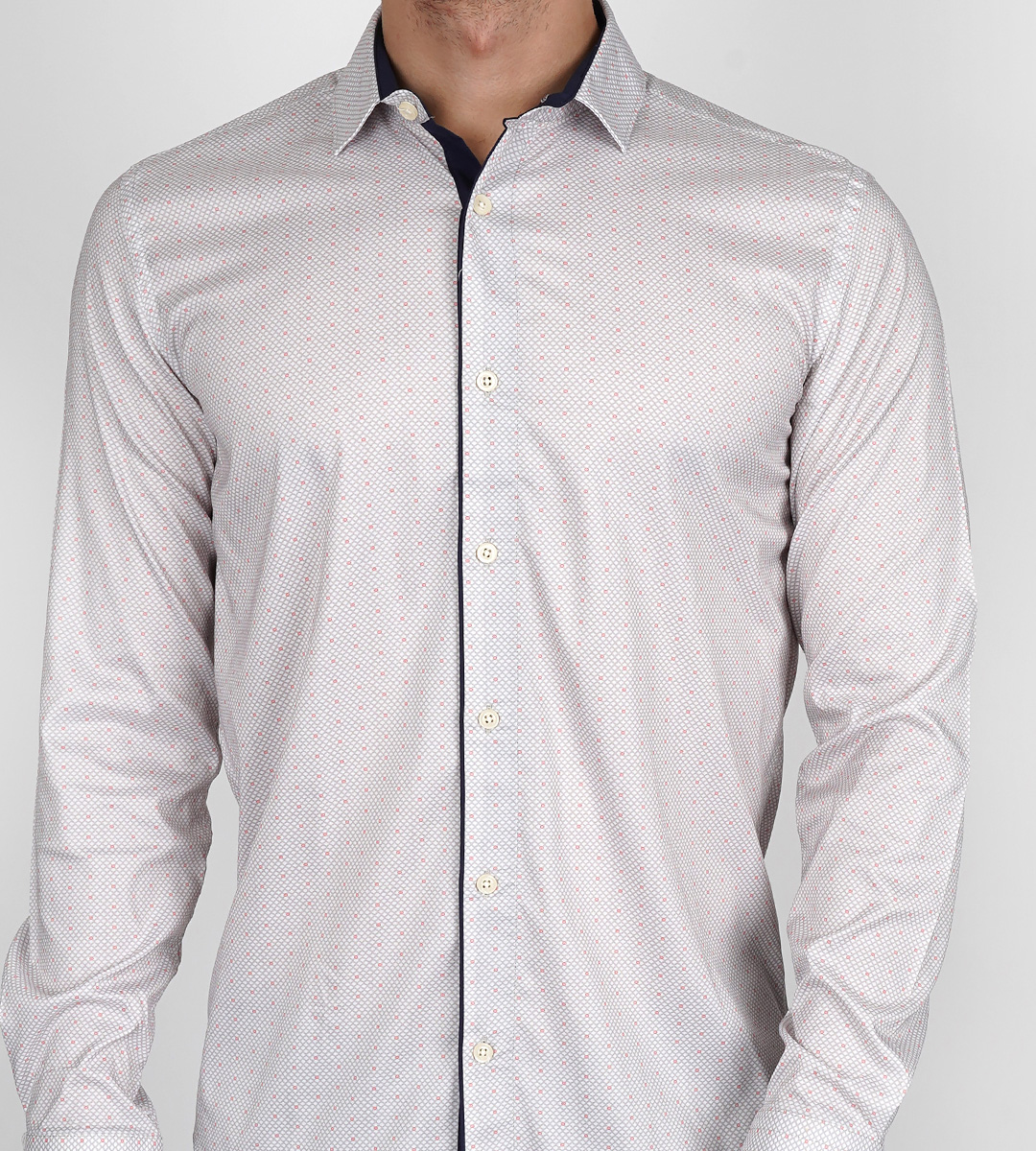 Slim  Fit Uzun Kol Pamuk Dijital Baskılı Polo Yaka Spor Erkek Gömlek