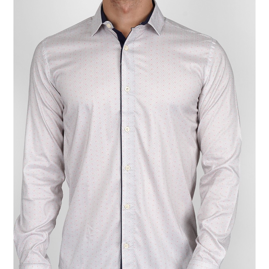 Slim  Fit Uzun Kol Pamuk Dijital Baskılı Polo Yaka Spor Erkek Gömlek