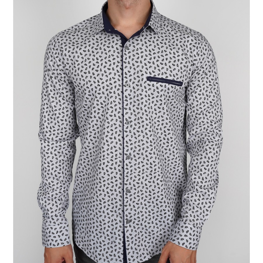 Slim Fit Uzun Kol Pamuk Britli Yaka Spor Erkek Gömlek