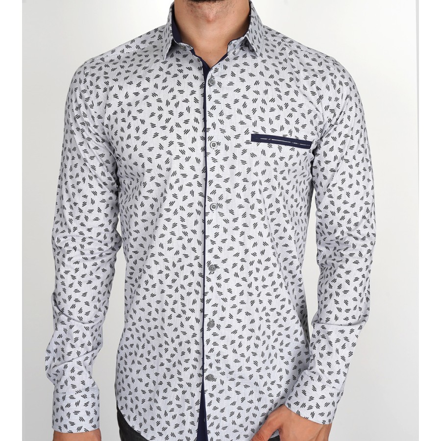 Slim Fit Uzun Kol Pamuk Dijital Baskılı Polo Yaka Spor Erkek Gömlek