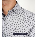 Slim Fit Uzun Kol Pamuk Dijital Baskılı Polo Yaka Spor Erkek Gömlek