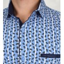 Slim Fit Uzun Kol Pamuk Dijital Baskılı Polo Yaka Spor Erkek Gömlek