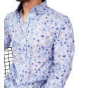 Turkuaz Slim Fit  Uzun Kol Pamuk Dijital Spor Erkek Gömlek