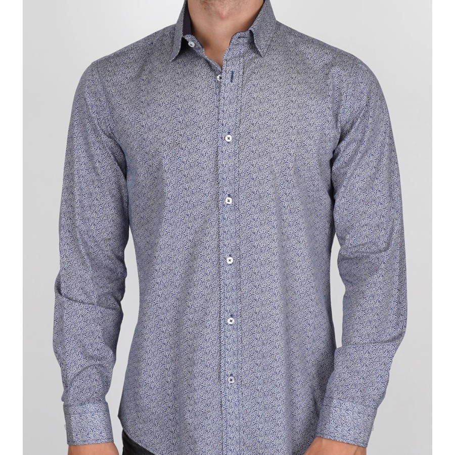 Slim fit Uzun kol Pamuk Dijital Baskılı Britli Yaka Spor Erkek Gömlek