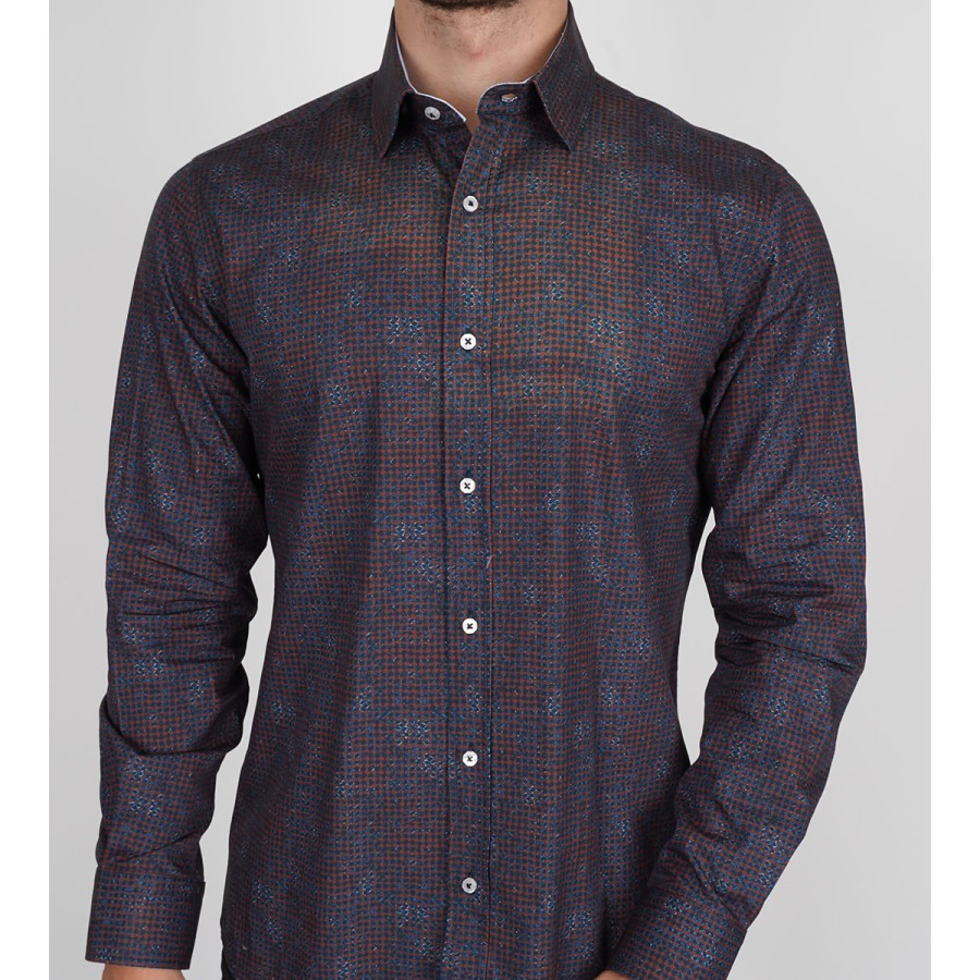 Slim  Fit Uzun Kol Pamuk Dijital Baskılı Spor Erkek Gömlek