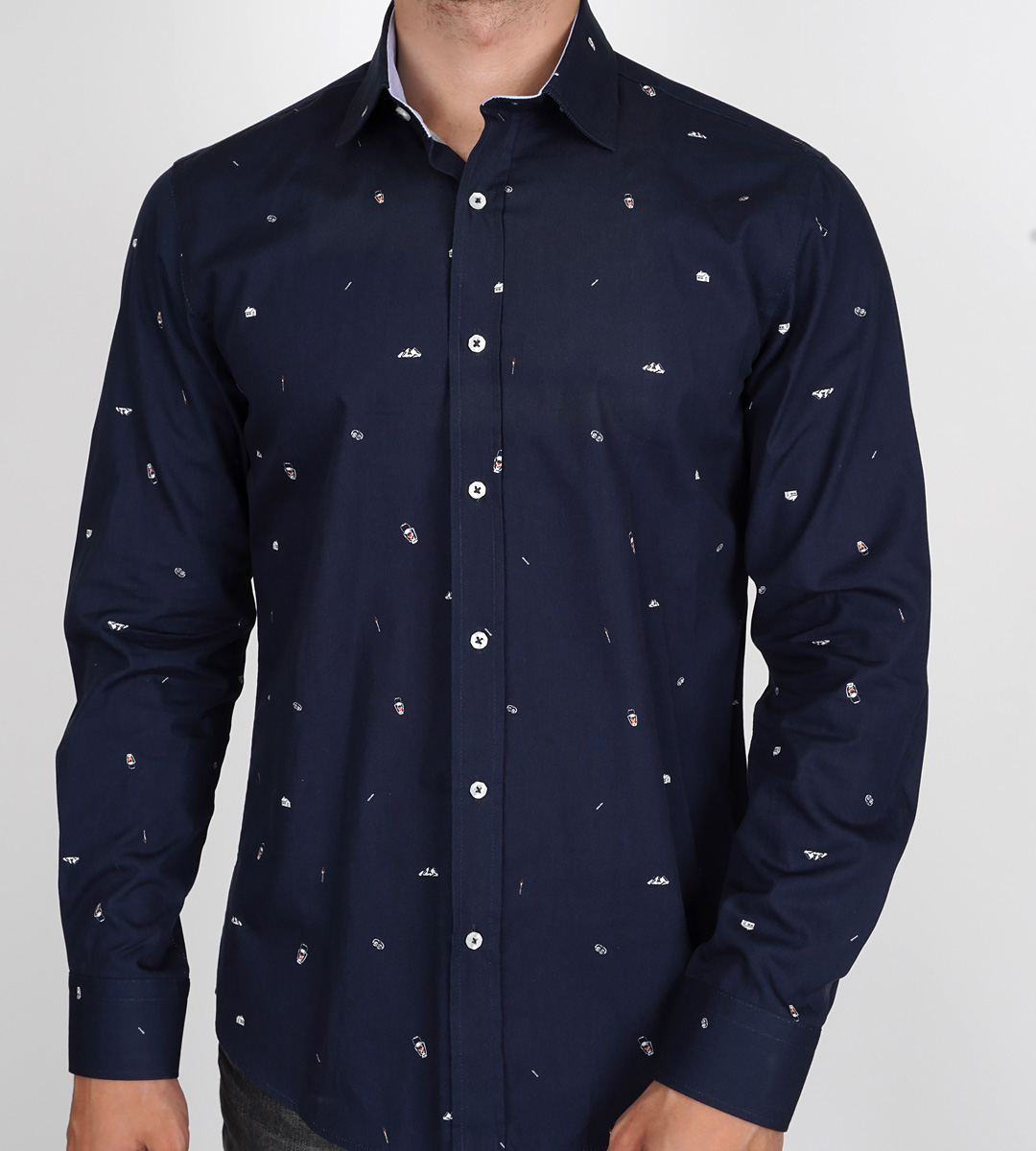 Slim  Fit Uzun Kol Pamuk Dijital Baskılı Spor Erkek Gömlek