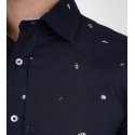 Slim  Fit Uzun Kol Pamuk Dijital Baskılı Spor Erkek Gömlek