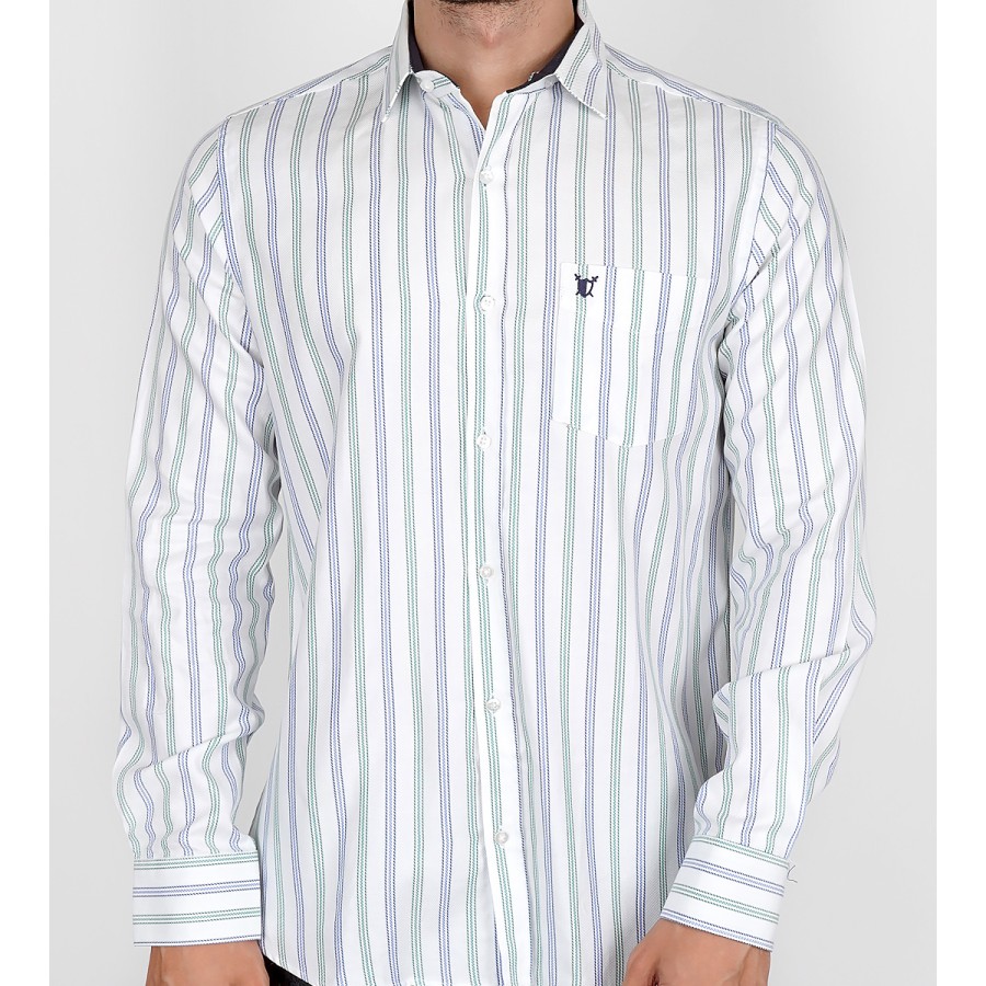 Slim Fit Uzun Kol Pamuk Çizgili Spor Erkek Gömlek
