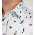 Slim Fit Uzun Kol Pamuk Dijital Baskı Düğmeli Yaka Spor Erkek Gömlek
