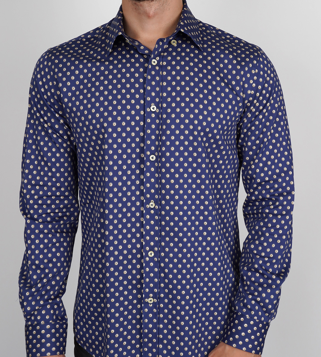 Slim Fit Uzun Kol Pamuk Dijital Baskılı Düğmeli Yaka Spor Erkek Gömlek