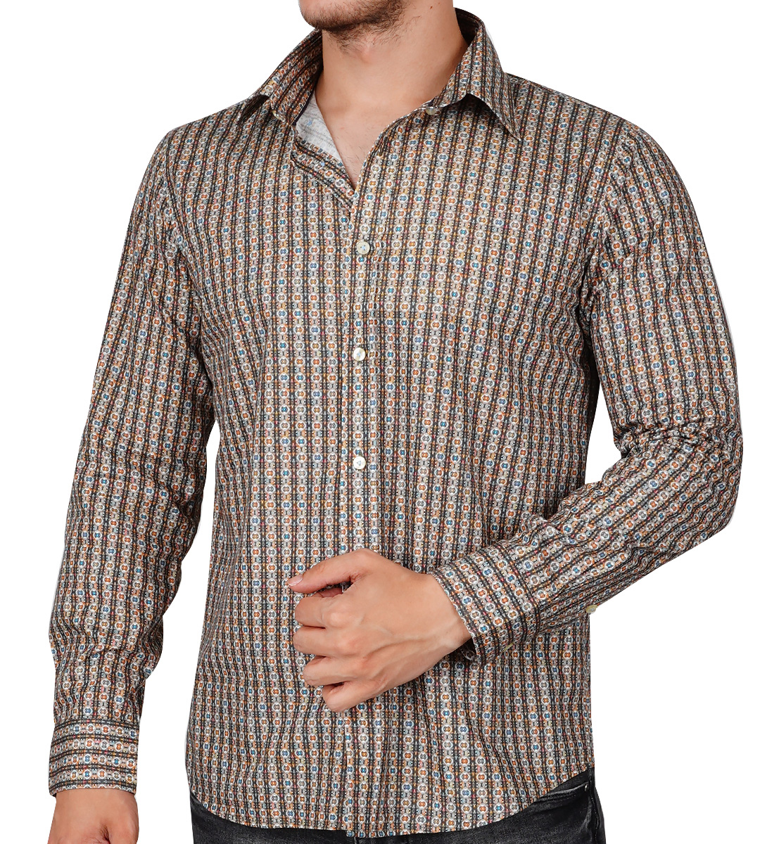 Sahra Slim Fit Uzun Kol Pamuk  Dijital Spor Erkek Gömlek
