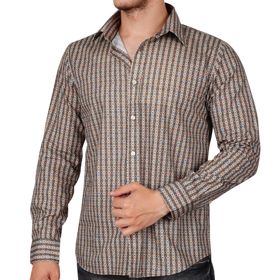 Sahra Slim Fit Uzun Kol Pamuk  Dijital Spor Erkek Gömlek