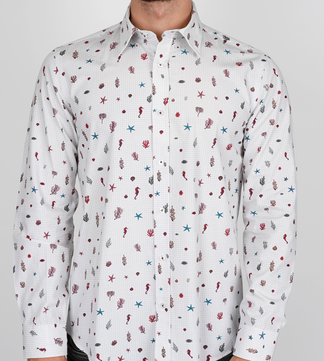 Slim  Fit Uzun Kol Pamuk Dijital Baskılı Spor Erkek Gömlek