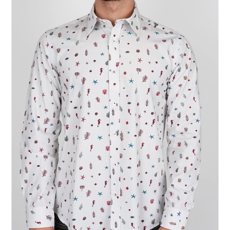 Slim  Fit Uzun Kol Pamuk Dijital Baskılı Spor Erkek Gömlek