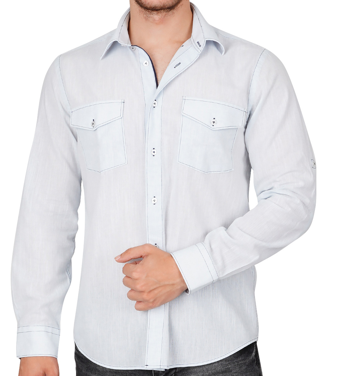 Oviedo Slim Fit Uzun Kol Çift Cep Kapaklı  Keten Spor Erkek Gömlek
